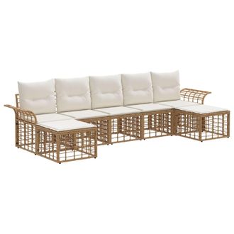 vidaXL Conjunto De Sof&aacute;s De Exterior 7 Pcs Natural Y Crema Poli&eacute;ster Vidaxl