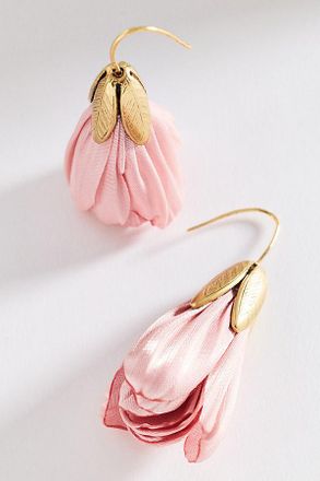 Anthropologie Fabric Flower Drop Earrings