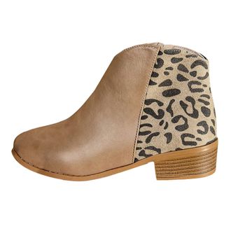 Generic Ankle Boots For Women Chunky Low Block Heel Pointed Toe Ankle Boots Ladies Elegant with Leopard Print Side Zipper Casual Shoes Autumn Winter size 7.5