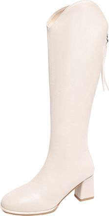 Generic White Womens Knee High Footwear with Pointed Toe and Thick Sole for Comfort