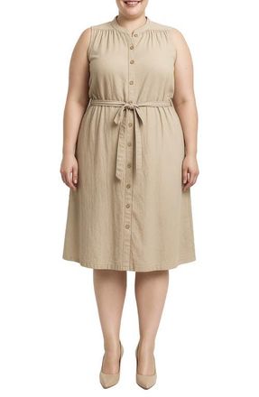 Standards & Practices Belted Sleeveless Cotton Shirtdress in Beige at Nordstrom, Size 1 X
