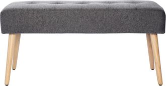 Miliboo Miliboo - Banco Capiton&eacute; De Tela Efecto Aterciopelado Texturizado Gris Claro Y Madera Clara 95 Cm Guesta
