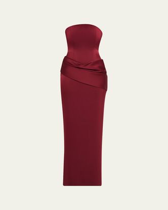 Alex Perry Strapless Corset Draped Column Gown