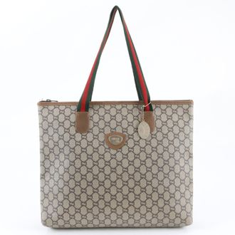 Gucci Brown Leather Coated Canvas Shoulder Bag Tote Bag (Pre-Owned)