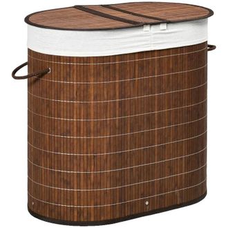 OEM Cesto De Ropa, Material De Bamb&uacute;, Capacidad De 100 Litros, Dos Compartimentos, Bolsa Interior Extra&iacute;ble, Asas F&aacute;ciles De Usar