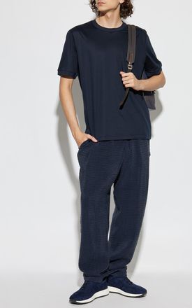 Giorgio Armani Herringbone Patterned Trousers, Mens, Navy Blue