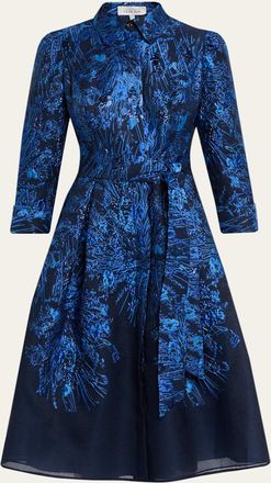 Teri Jon Metallic Jacquard Organza Midi Shirtdress