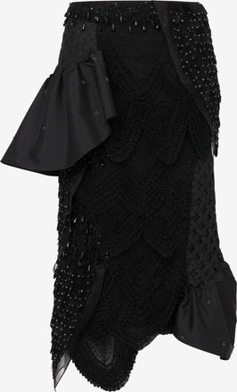 Moschino Gonna in organza di seta ricamata - Nero