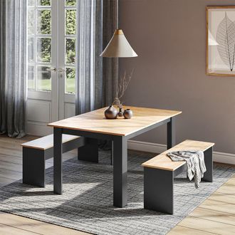 Vicco Set De Mesa De Comedor Sentio, Antracita, 90 X 140 Cm Con 2 Bancos