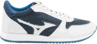 Mizuno Lichte Blauwe Leren en Canvas Sneakers - Heren - Sneakers - Blauw - 42 1/2 EU - Leer - Schoenen