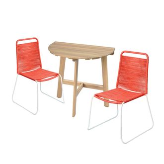 LOLAhome Conjunto de mesa semicircular de madera y 2 sillas de jard&iacute;n Antea