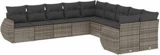 vidaXL Set De Sof&aacute;s De Jard&iacute;n 10 Pzas Con Cojines Rat&aacute;n Sint&eacute;tico Gris Vidaxl