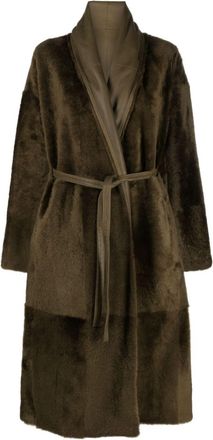 Yves Salomon belted leather coat - women - Lamb Fur/Lamb Skin - 34 - Green