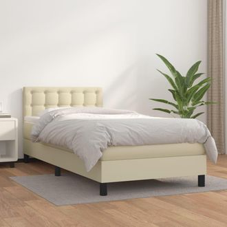 vidaXL Vidaxl - Cama Box Spring Con Colch&oacute;n Cuero Sint&eacute;tico Crema 100x200 Cm