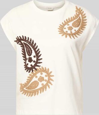 Stefanel T-Shirt mit Rundhalsausschnitt und Stitchings in Weiss, Gr&ouml;&szlig;e XL