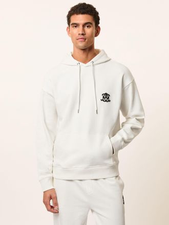 Reiss Off White Monogram Cotton Oversized Hoodie, XL