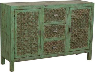 Wanderlust Deco Aparador De Madera Artesanal Verde 135x40x90h Cm