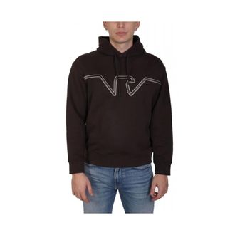Emporio Armani Hoodies & sweatvesten, Heren, Zwart, M, Katoen, Hooded Jersey Sweatshirt met Domed Logo in Reli&euml;f