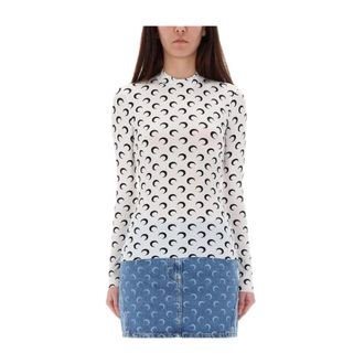 Marine Serre Tops, Dames, Wit, S, Top met maanprint en col