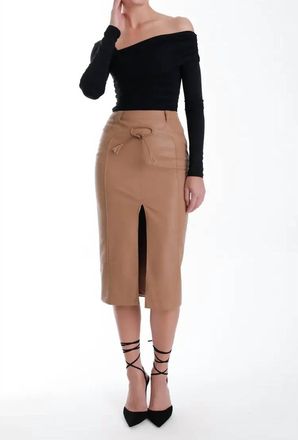 Karina Grimaldi Mona Vegan Leather Midi Skirt In Chestnut