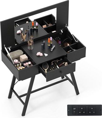 Costway 2-in-1 Vanity Desk Flip Top Vanity Table with Mirror-Black