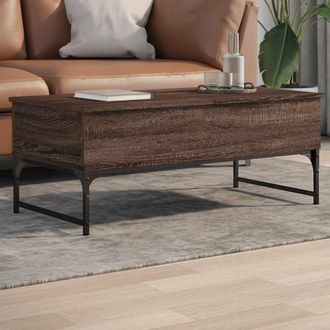 vidaXL Vidaxl - Mesa De Centro Madera Ingenier&iacute;a Metal Roble Marr&oacute;n 100x50x40cm