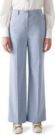 L.k. Bennett Gene Stripe Wide Leg Cotton Blend Pants in Blue at Nordstrom Rack, Size 10 Us / 14 Uk