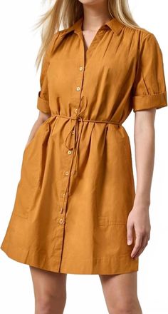Lilla P Shirred Sleeve Mini Shirt Dress In Marmalade