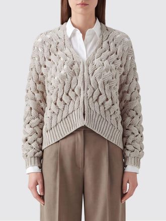 Brunello Cucinelli Cardigan traforato in misto lino e seta con scollo a V