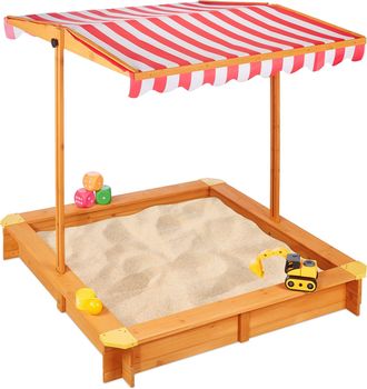 Relaxdays Relaxdays - Arenero Ni&ntilde;os Con Techo Regulable, 117 X 117 X 117 Cm, Caj&oacute;n De Arena Con Forro, Madera De Abeto, Natural