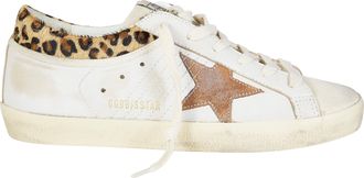 Golden Goose White Leather Leopard Collar Sneakers