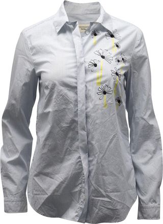 Max Mara Daisy Embroidered Pinstripe Shirt in Blue Cotton