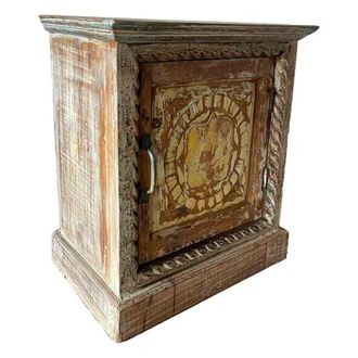 Wanderlust Deco Mesita de madera acabado artesanal marr&oacute;n 54x29x57h cm