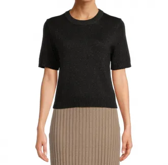 Lilla P Short Sleeve Sparkle Sweater In Black