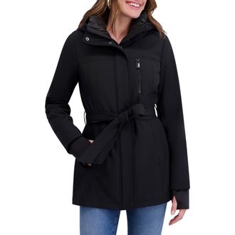 Kensie Softshell Belted Jacket in Black at Nordstrom Rack, Size Small