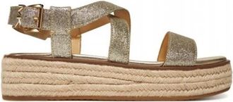 Michael Kors Lynn Platform Espadrille Sandal - Dames - Sleehakken - Grijs - 38 EU - Leer - Schoenen