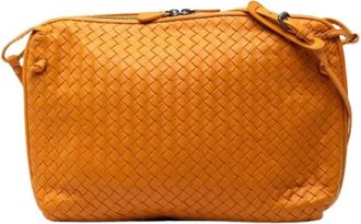 Bottega Veneta Pre-owned Cross Body Bags, female, Orange, Size: ONE SIZE Pre-owned Woven Leather Crossbody Bag