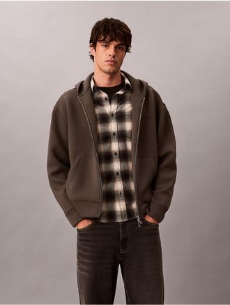 Calvin Klein Mens Cotton Spacer Full Zip Hoodie - Grey - 2XL