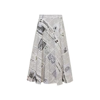 Moschino Midi Skirts, female, Gray, Size: M Printed Cotton Poplin Midi Skirt