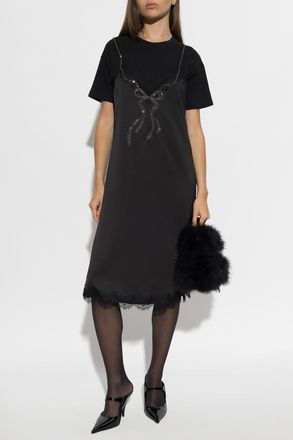 Blumarine Long Dress With Sewn-in Lace, Womens, Black