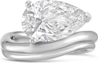 Diana M. Jewels 14kt White Gold Lab grown 3.00 ct pear cut diamond ring with a wavy band