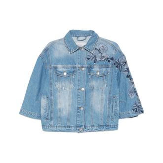 Ermanno Scervino Denim Jackets, female, Blue, Size: L Floral-detail Denim Jacket