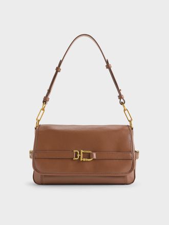 Charles & Keith Gwynne Metallic-Buckle Belted Shoulder Bag