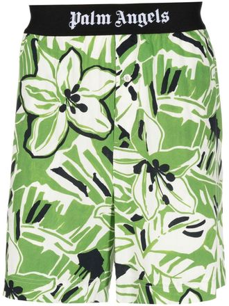 Palm Angels Shorts met bloemenprint - Groen