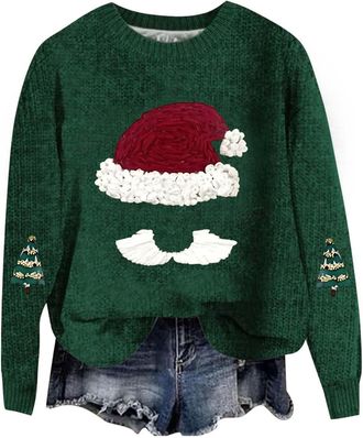 Generic Funny Christmas Jumpers Xmas Jumpers for Women UK Santa Claus Lightweight Penguin Sweater Christmas Tree Fairisle Chunky Knit Long Sleeve Winter Warm 