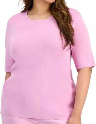 Tahari by ASL Round Neck Short Sleeve Sweater Tee Shirt - Plus In Pink Macaroon
