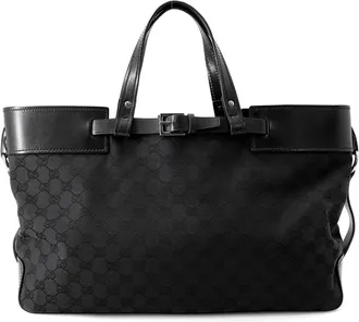 Gucci Black Gg Canvas Leather Handbag Tote Bag (Pre-Owned)