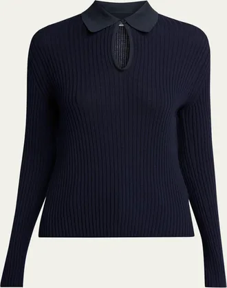 Jil Sander Long-Sleeve Button-Keyhole Polo Shirt