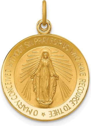 Diamond2Deal 14k Yellow Gold and Satin Solid Small Miraculous Medal Round Pendant