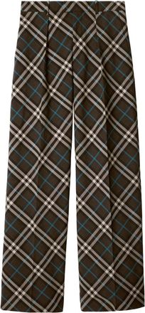 Burberry check-pattern pressed-crease trousers - men - Polyester/Wool/Buffalo Horn - 56 - Black